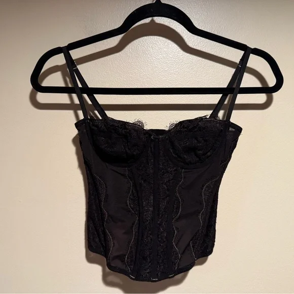 Urban Outfitters Out From Under Modern Love Corset Top Black Tan Lace Trim - Picture 4 of 10